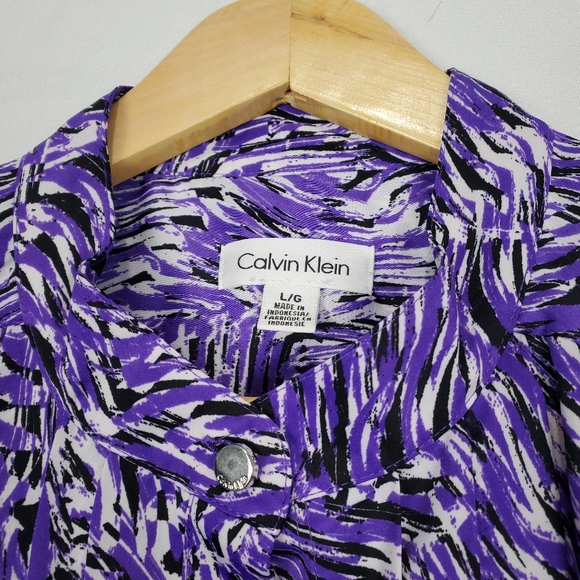 Calvin Klein Sleeveless Blouse Size Large with Purple, Black, and White Pattern - Picture 5 of 16
